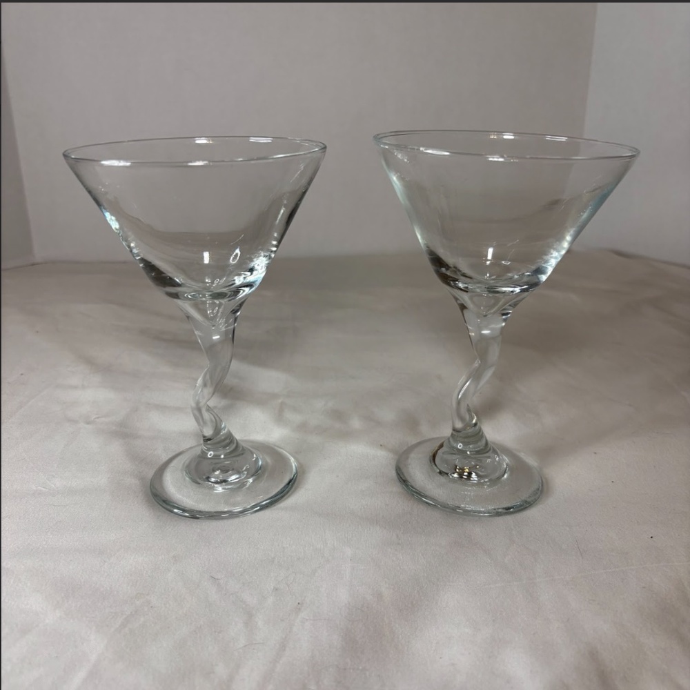 Vintage Libbey Clear Glass Z Stem Martini Cocktail Glasses Set Of Two